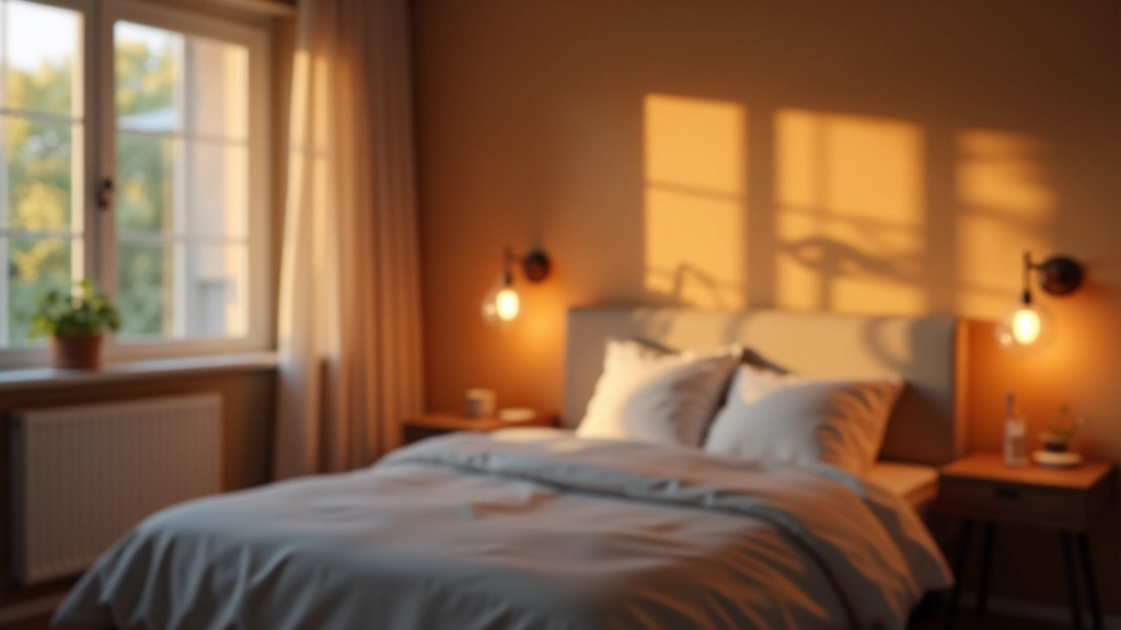Living space with layered lighting including table lamp, wall sconce, and warm pendant light creating depth and warmth