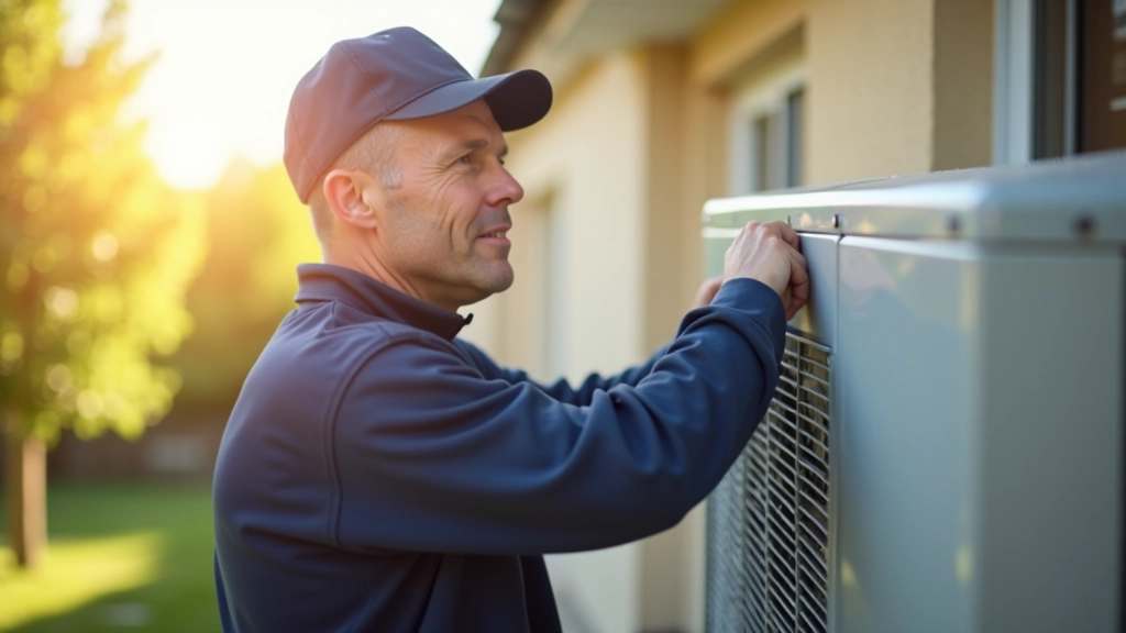 Modern air conditioning unit being serviced by professional technician during summer maintenance