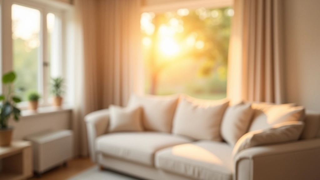Minimalist living room with warm lighting, neutral furniture, and strategic use of soft textures