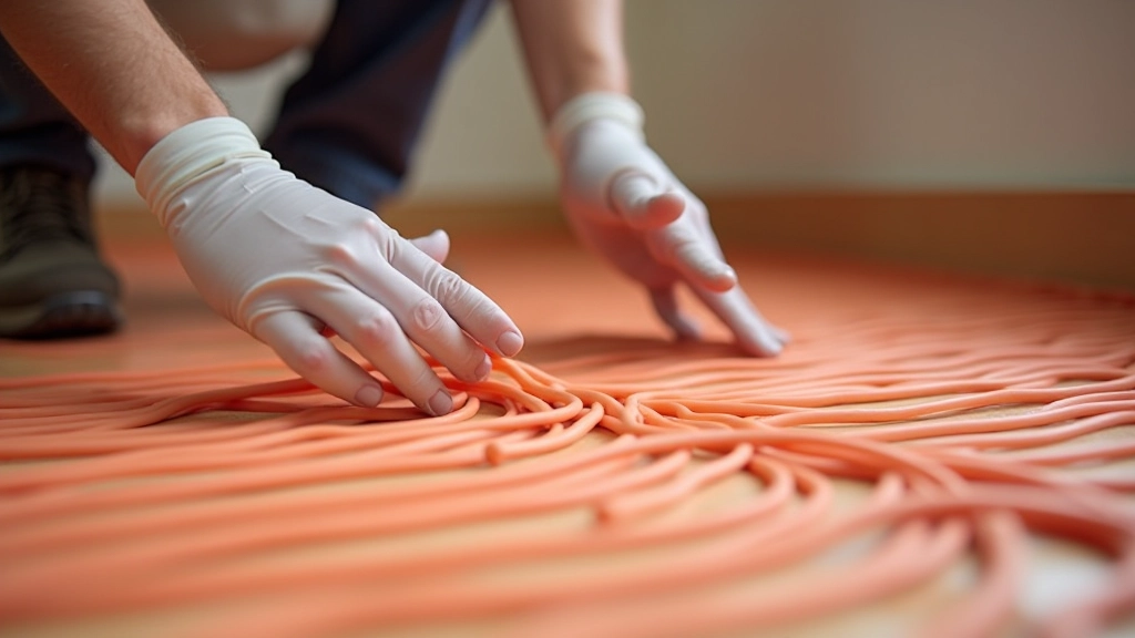 Cross-section diagram showing underfloor heating pipes installed beneath wooden floor boards