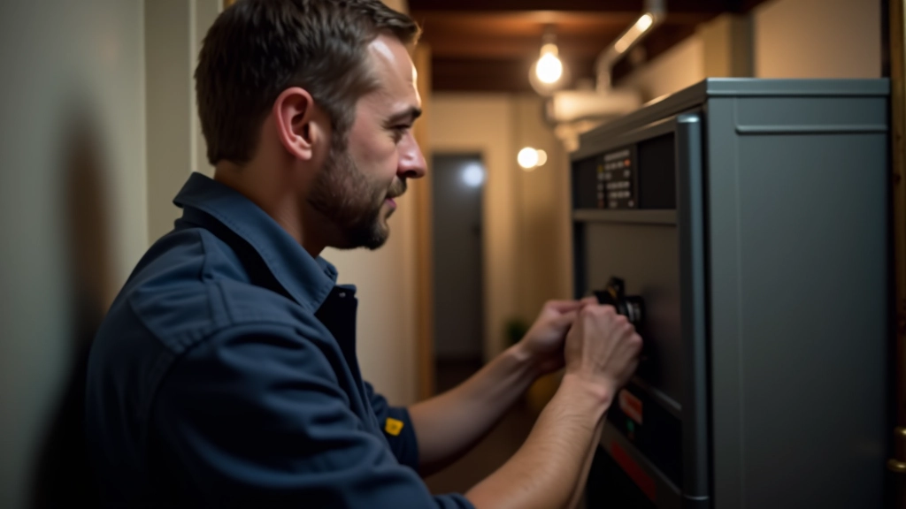 Professional heating technician servicing home furnace system in autumn preparation