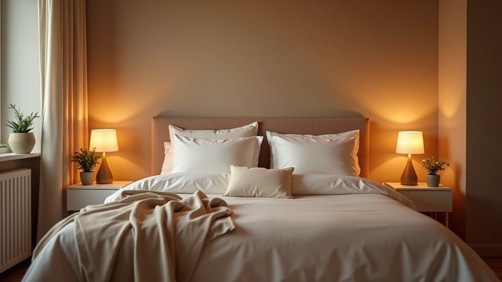 Warm inviting bedroom interior with soft lighting and comfortable furnishings creating cozy atmosphere